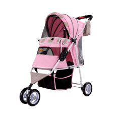 IBIYAYA Matte Edition Diagonal Stripes Pet Stroller – Sugar Pink 繽紛午茶寵物三輪車